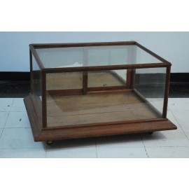 Vintage Used Oak and Pine Glass Rolling Display Case