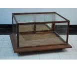 Vintage Used Oak and Pine Glass Rolling Display Case