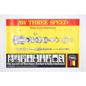 Vintage Sturmey Archer AW 3-speed Hub Exploded Diagram Poster